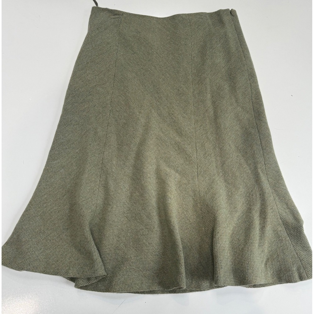 Lauren Ralph Lauren Olive Green Wool Blend Tweed A-Line Midi Skirt Size 8